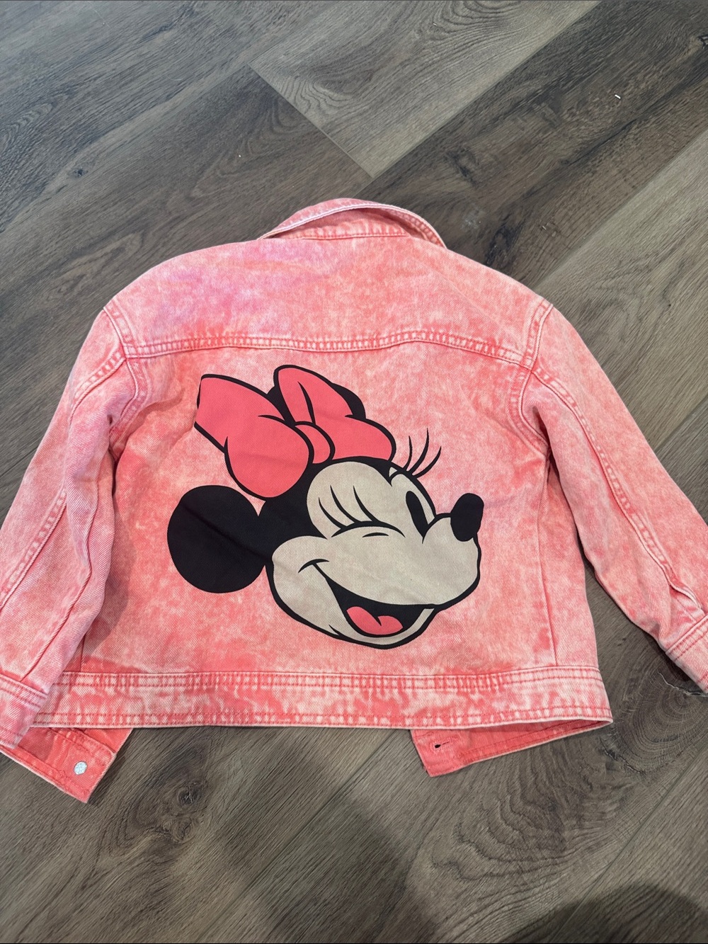 Pink Acid-Wash Kids Denim Jacket with Minnie Character Back